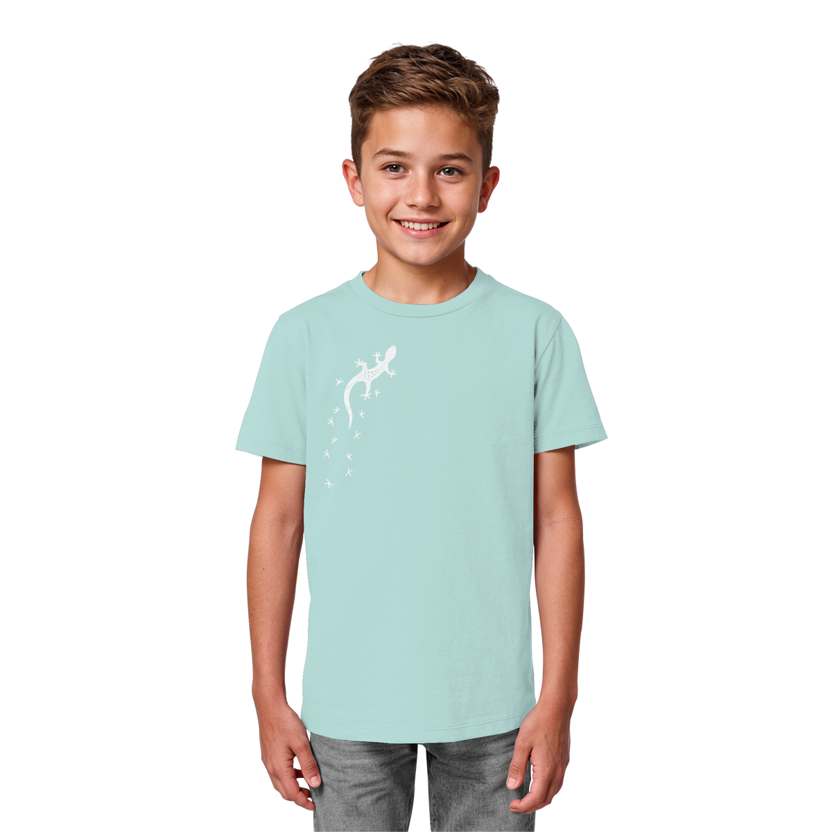 Gecko Eidechse Silhouette hell - Kids Organic Shirt