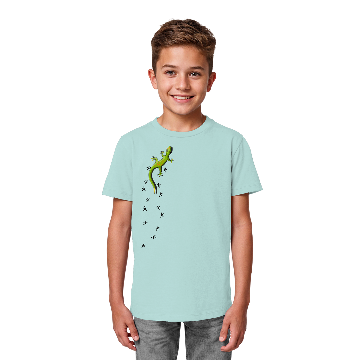 Kletternder Gecko mit Spuren - Kids Organic Shirt