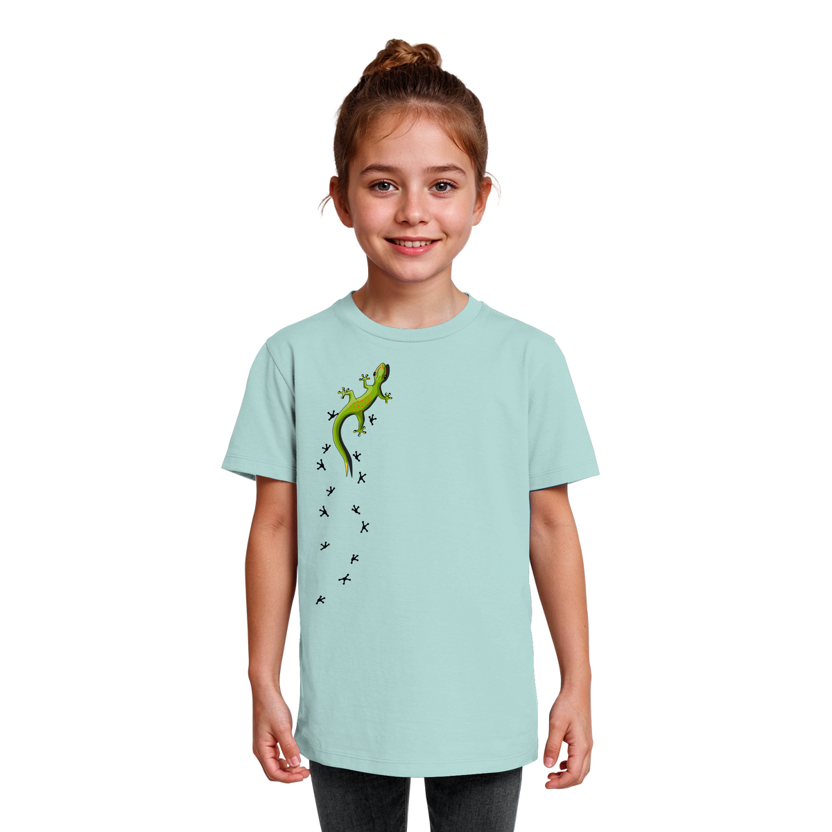 Kletternder Gecko mit Spuren - Kids Organic Shirt