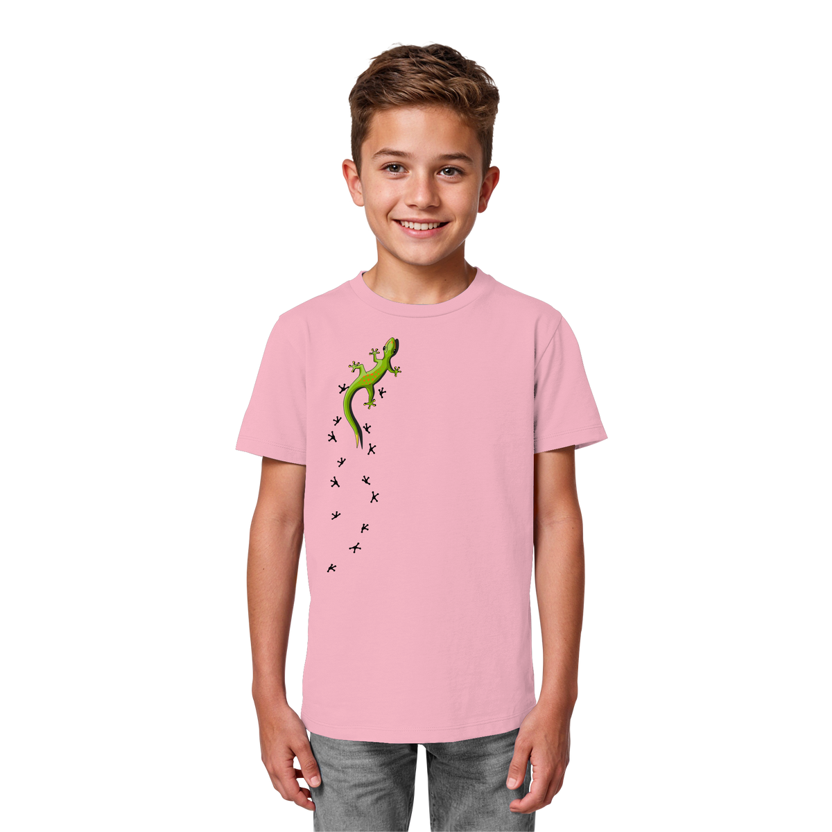 Kletternder Gecko mit Spuren - Kids Organic Shirt