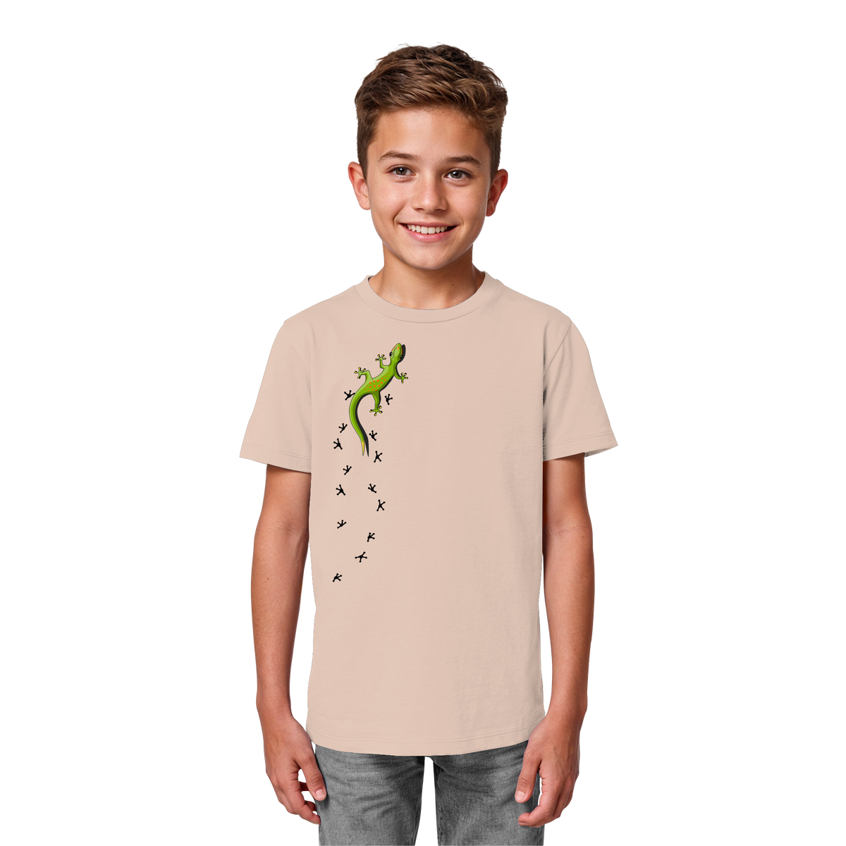 Kletternder Gecko mit Spuren - Kids Organic Shirt