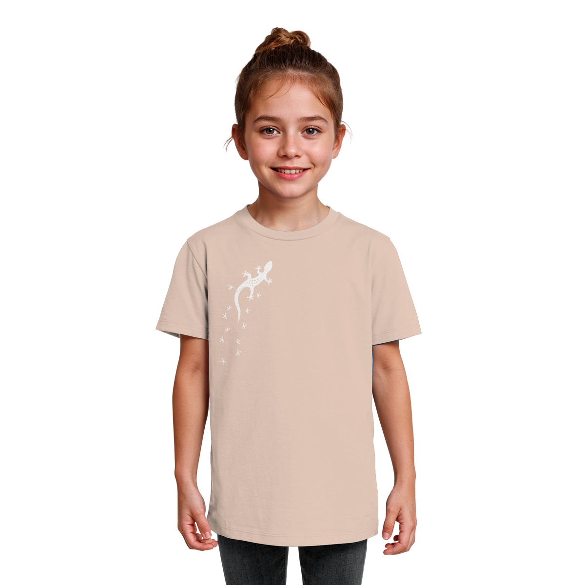 Gecko Eidechse Silhouette hell - Kids Organic Shirt