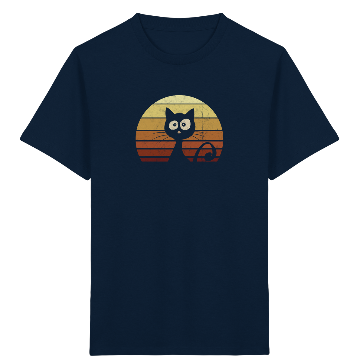 Katze vor Retro Sonnenuntergang - Kids Organic Shirt