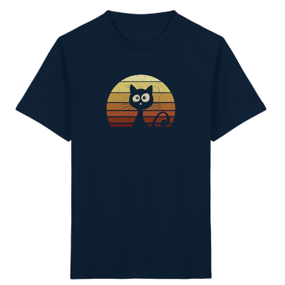 Katze vor Retro Sonnenuntergang - Kids Organic Shirt