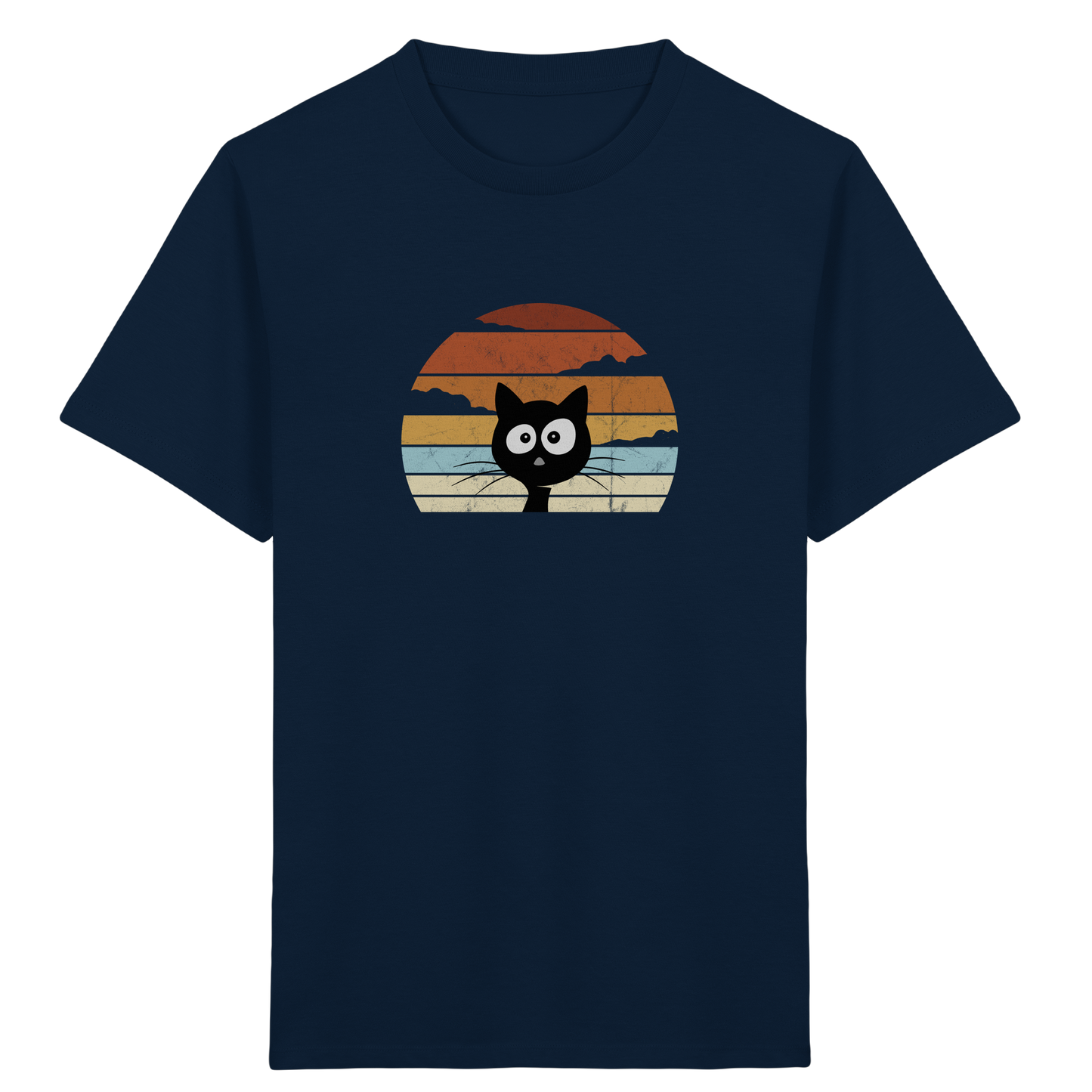 Retro schwarze Katze vor Sonnenuntergang - Kids Organic Shirt