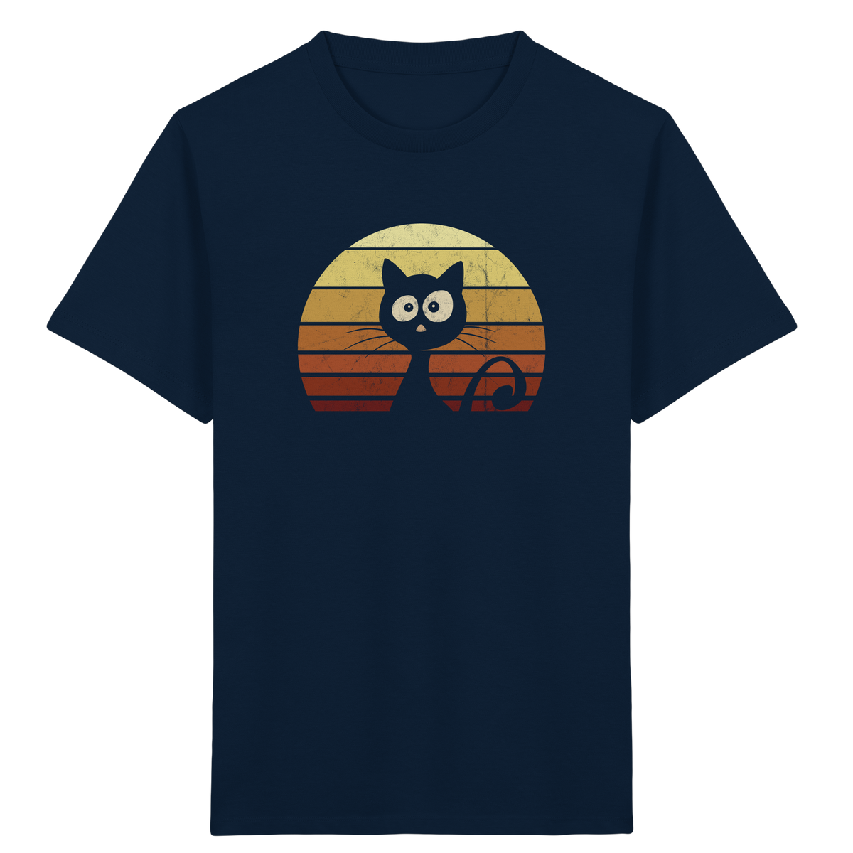 Katze vor Retro Sonnenuntergang - Kids Organic Shirt