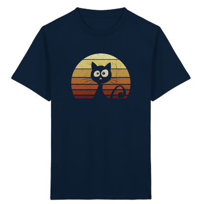 Katze vor Retro Sonnenuntergang - Kids Organic Shirt