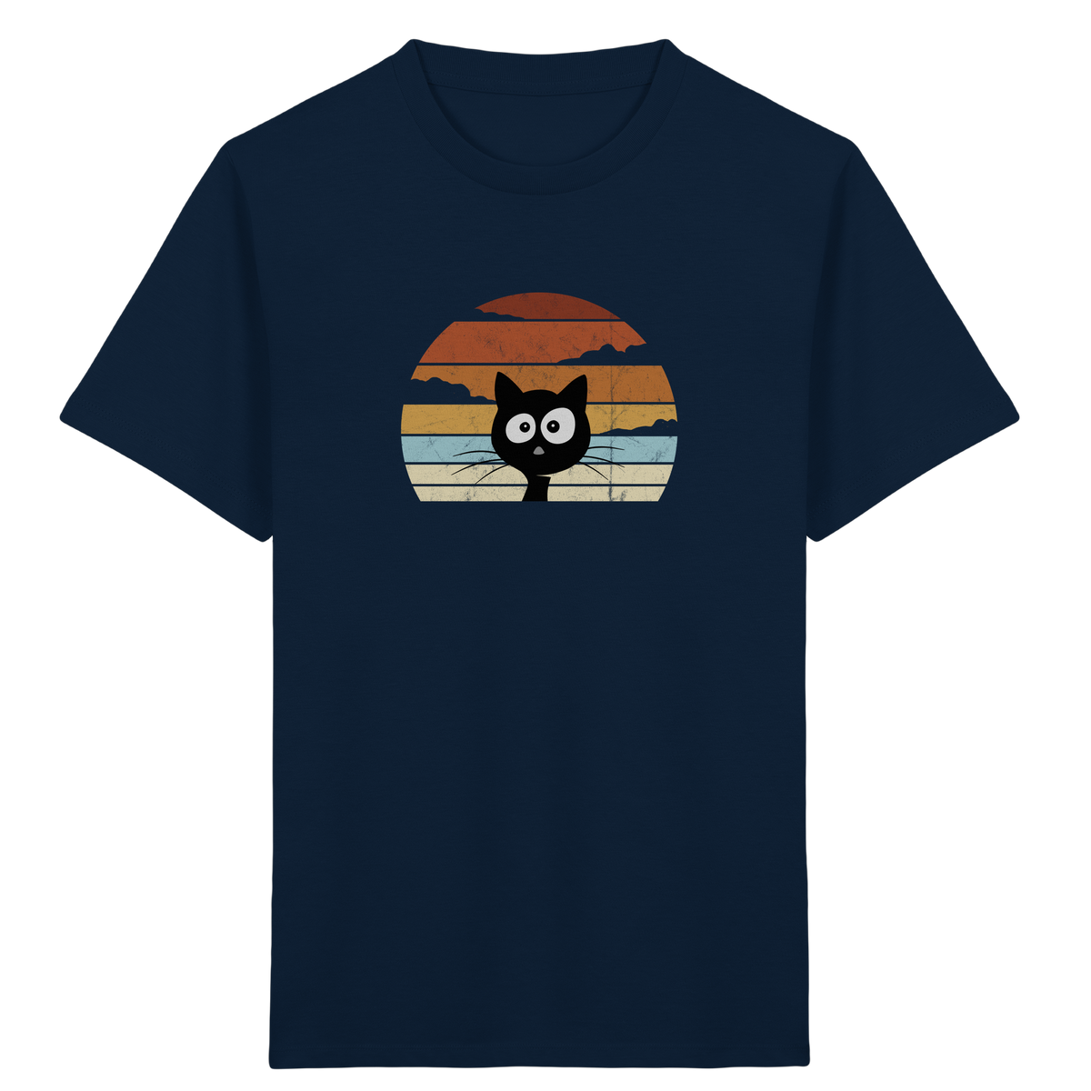 Retro schwarze Katze vor Sonnenuntergang - Kids Organic Shirt