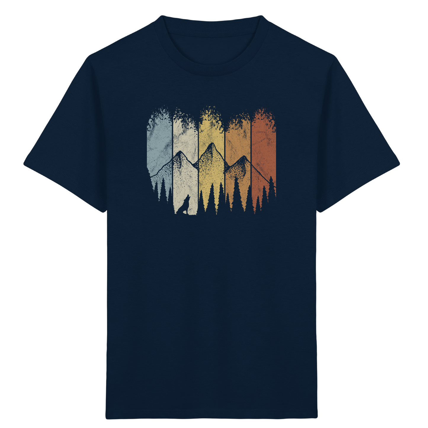 Retro Wald, Berge und Wolf  - Kids Organic Shirt