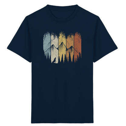 Retro Wald, Berge und Wolf  - Kids Organic Shirt