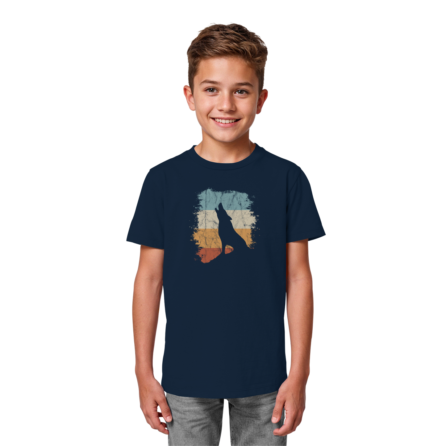 Retro Style lässig heulender Wolf  - Kids Organic Shirt
