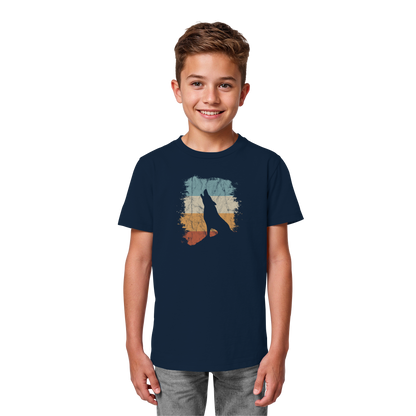 Retro Style lässig heulender Wolf  - Kids Organic Shirt