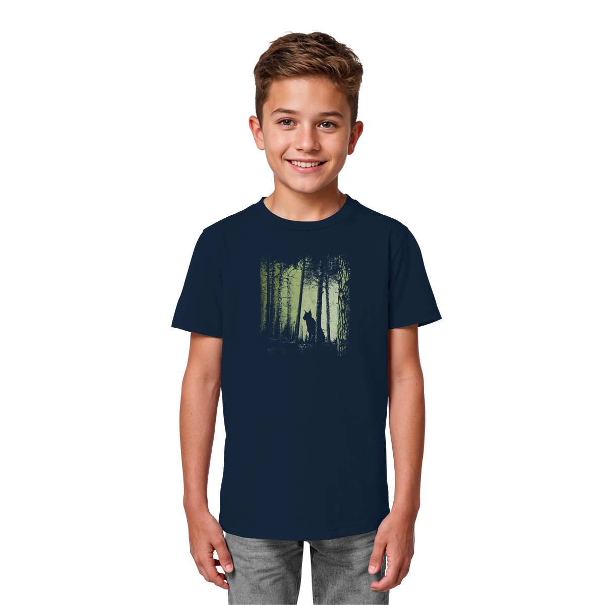 Luchs Wildkatze im Zwielicht Wald - Kids Organic Shirt