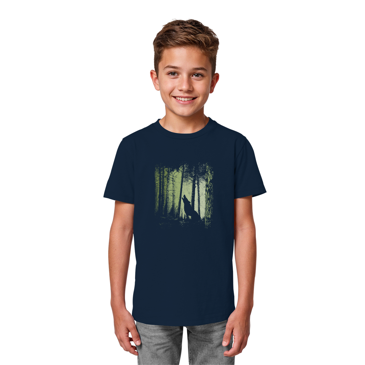 Einsamer Wolf im Zwielicht Wald  - Kids Organic Shirt