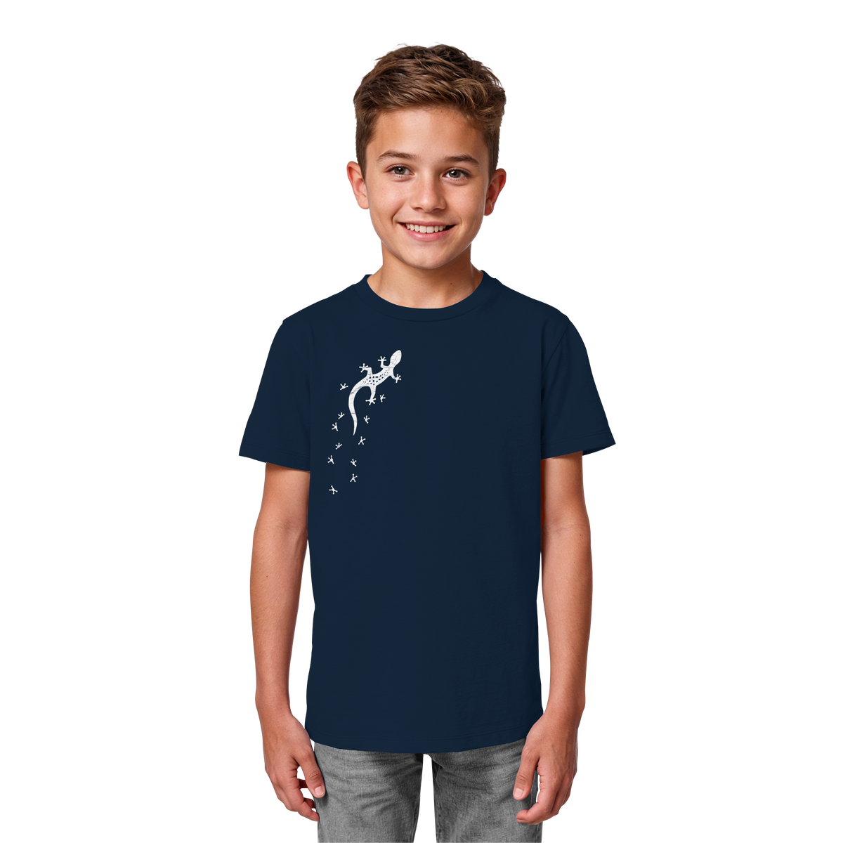 Gecko Eidechse Silhouette hell - Kids Organic Shirt