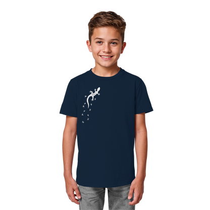 Gecko Eidechse Silhouette hell - Kids Organic Shirt