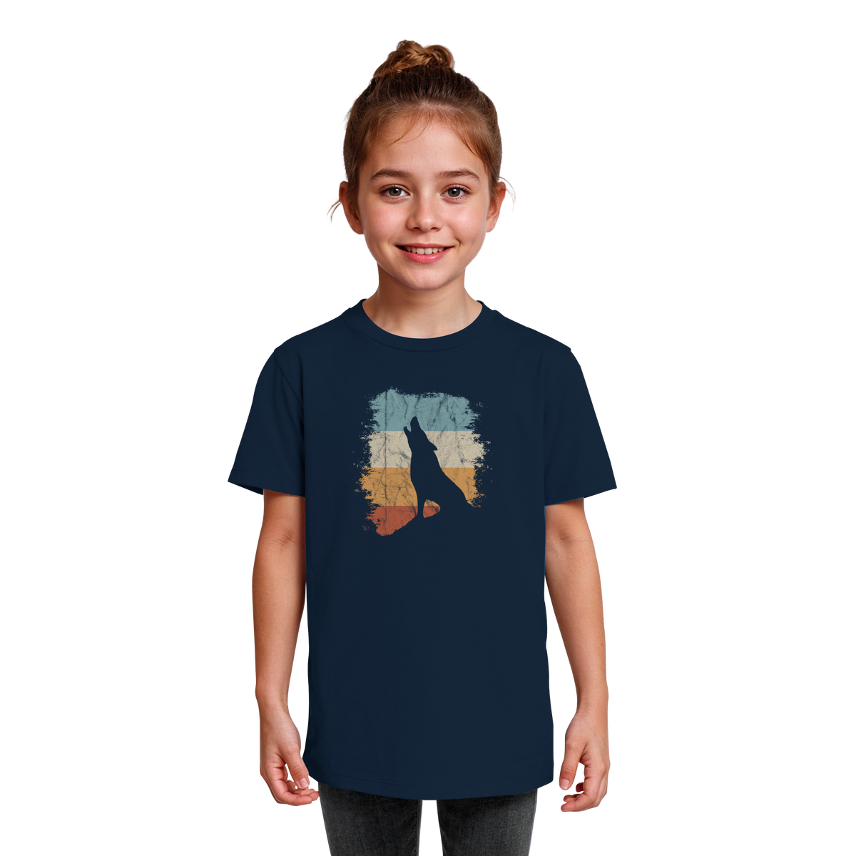 Retro Style lässig heulender Wolf  - Kids Organic Shirt