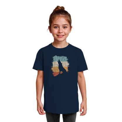 Retro Style lässig heulender Wolf  - Kids Organic Shirt