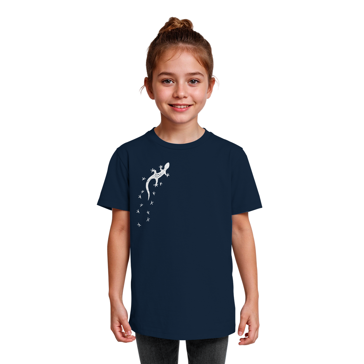 Gecko Eidechse Silhouette hell - Kids Organic Shirt