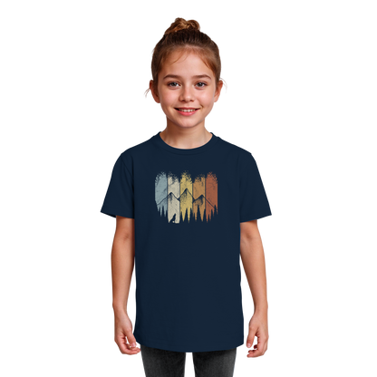 Retro Wald, Berge und Wolf  - Kids Organic Shirt