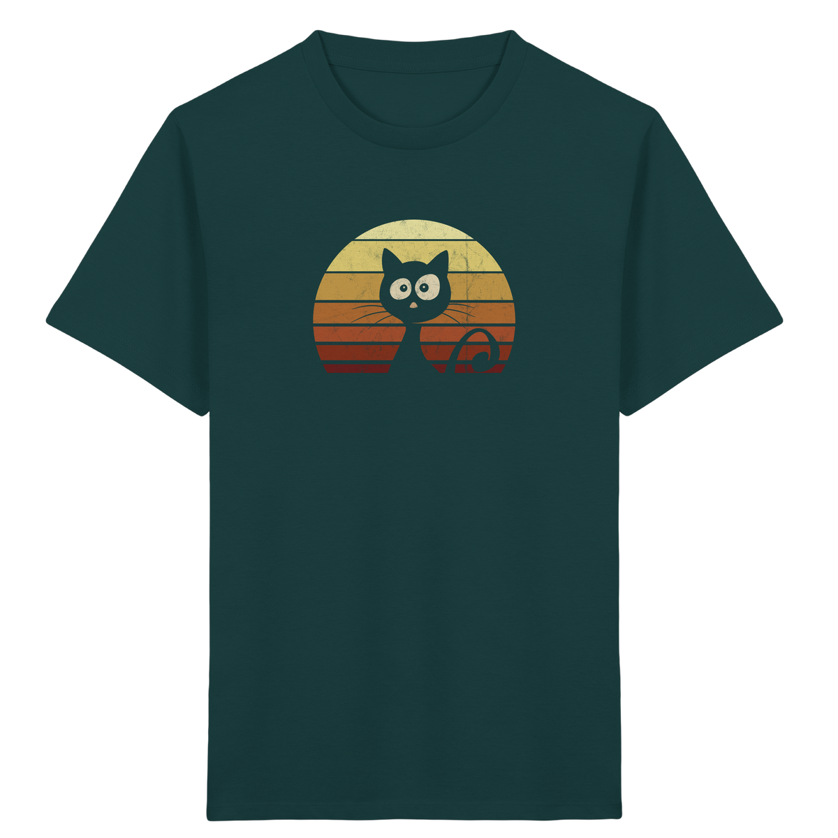 Katze vor Retro Sonnenuntergang - Kids Organic Shirt