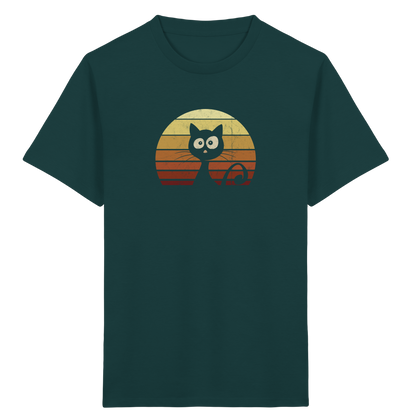 Katze vor Retro Sonnenuntergang - Kids Organic Shirt