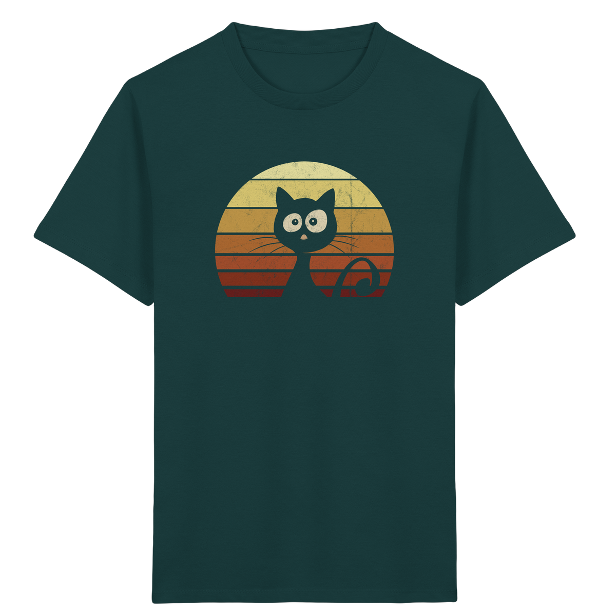 Katze vor Retro Sonnenuntergang - Kids Organic Shirt