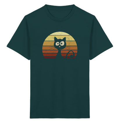 Katze vor Retro Sonnenuntergang - Kids Organic Shirt