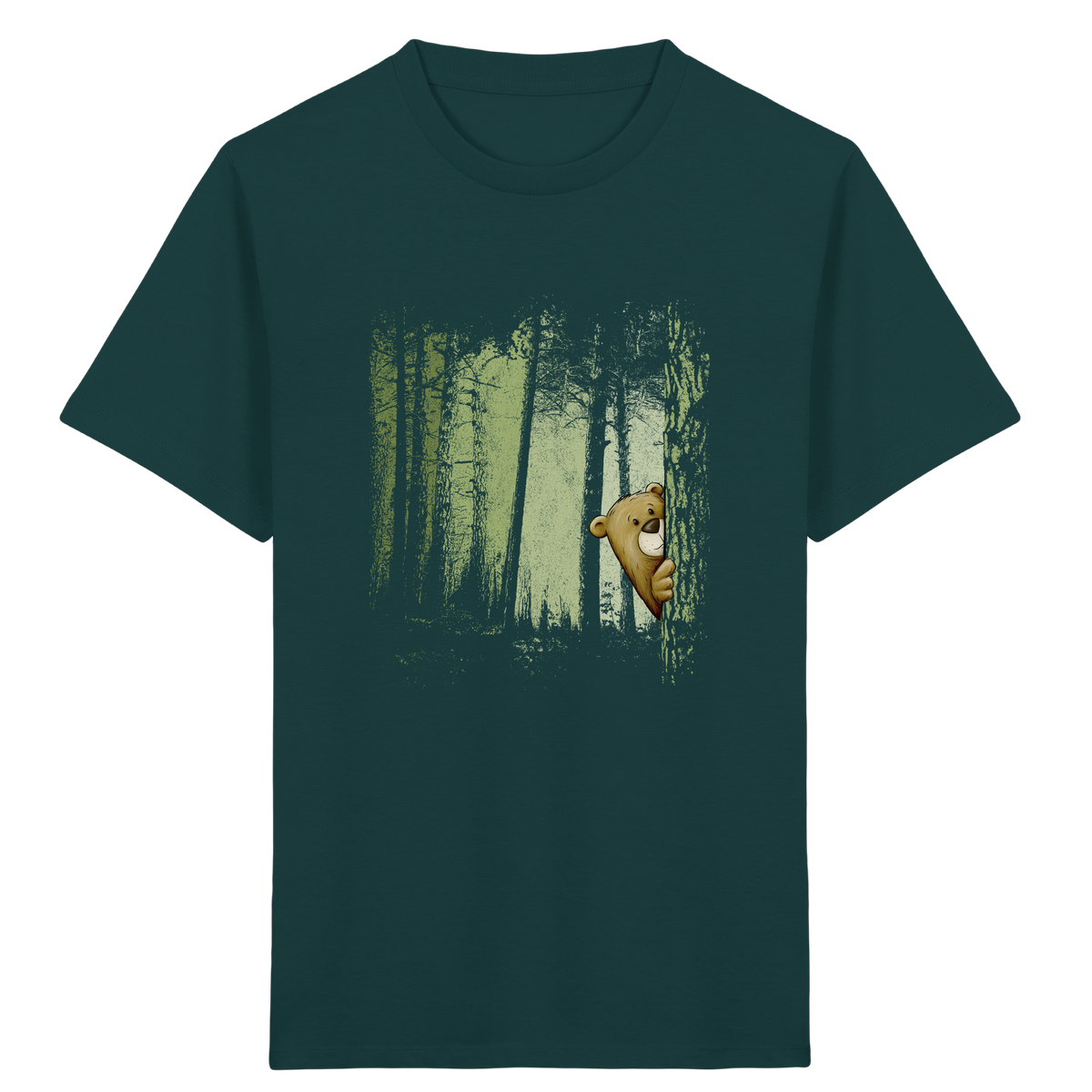 Comic Bär versteckt im Zwielicht Wald - Kids Organic Shirt