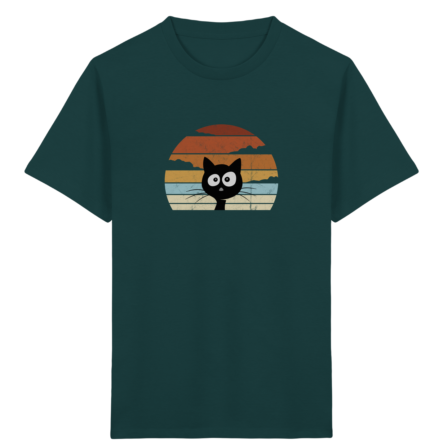 Retro schwarze Katze vor Sonnenuntergang - Kids Organic Shirt