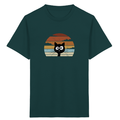 Retro schwarze Katze vor Sonnenuntergang - Kids Organic Shirt