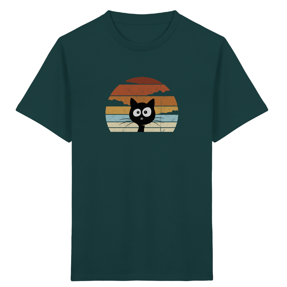 Retro schwarze Katze vor Sonnenuntergang - Kids Organic Shirt