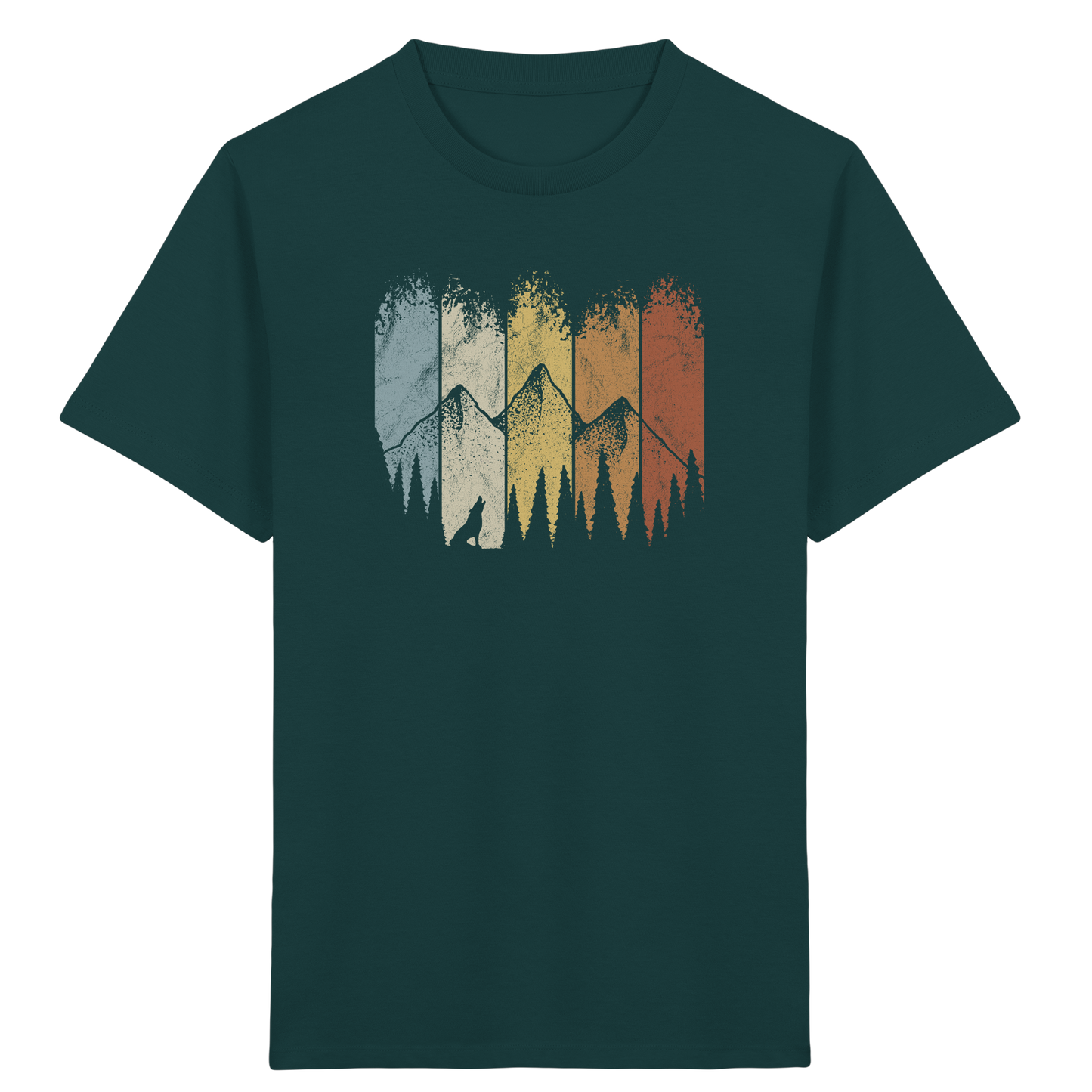 Retro Wald, Berge und Wolf  - Kids Organic Shirt