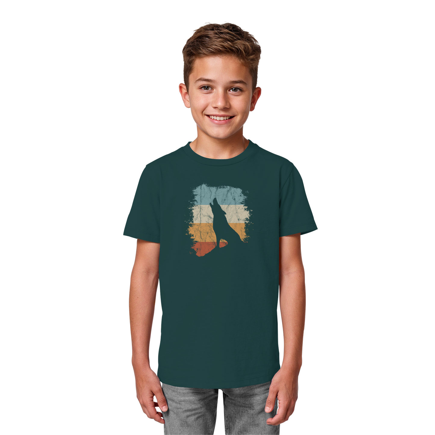 Retro Style lässig heulender Wolf  - Kids Organic Shirt