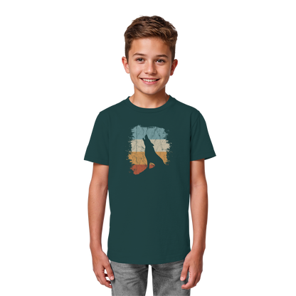 Retro Style lässig heulender Wolf  - Kids Organic Shirt