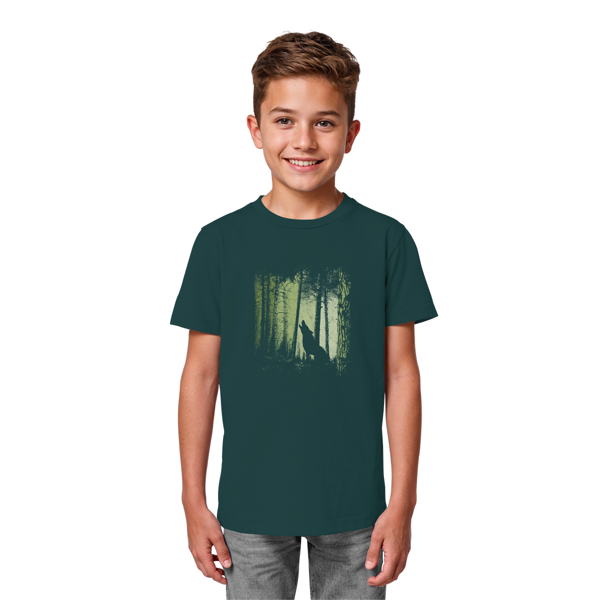 Einsamer Wolf im Zwielicht Wald  - Kids Organic Shirt