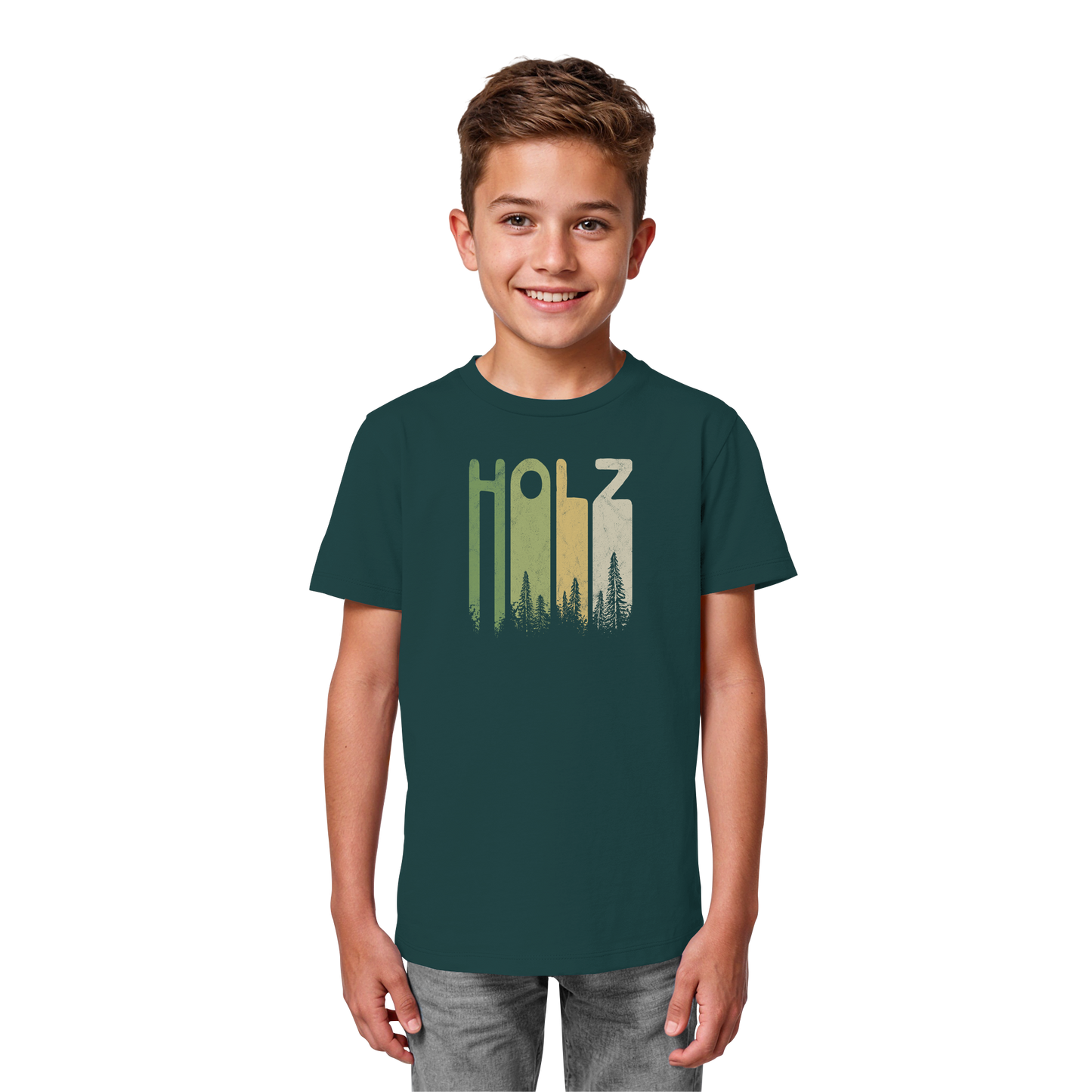 Holz Retro Wald Schriftzug - Kids Organic Shirt