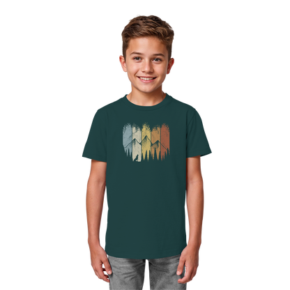 Retro Wald, Berge und Wolf  - Kids Organic Shirt