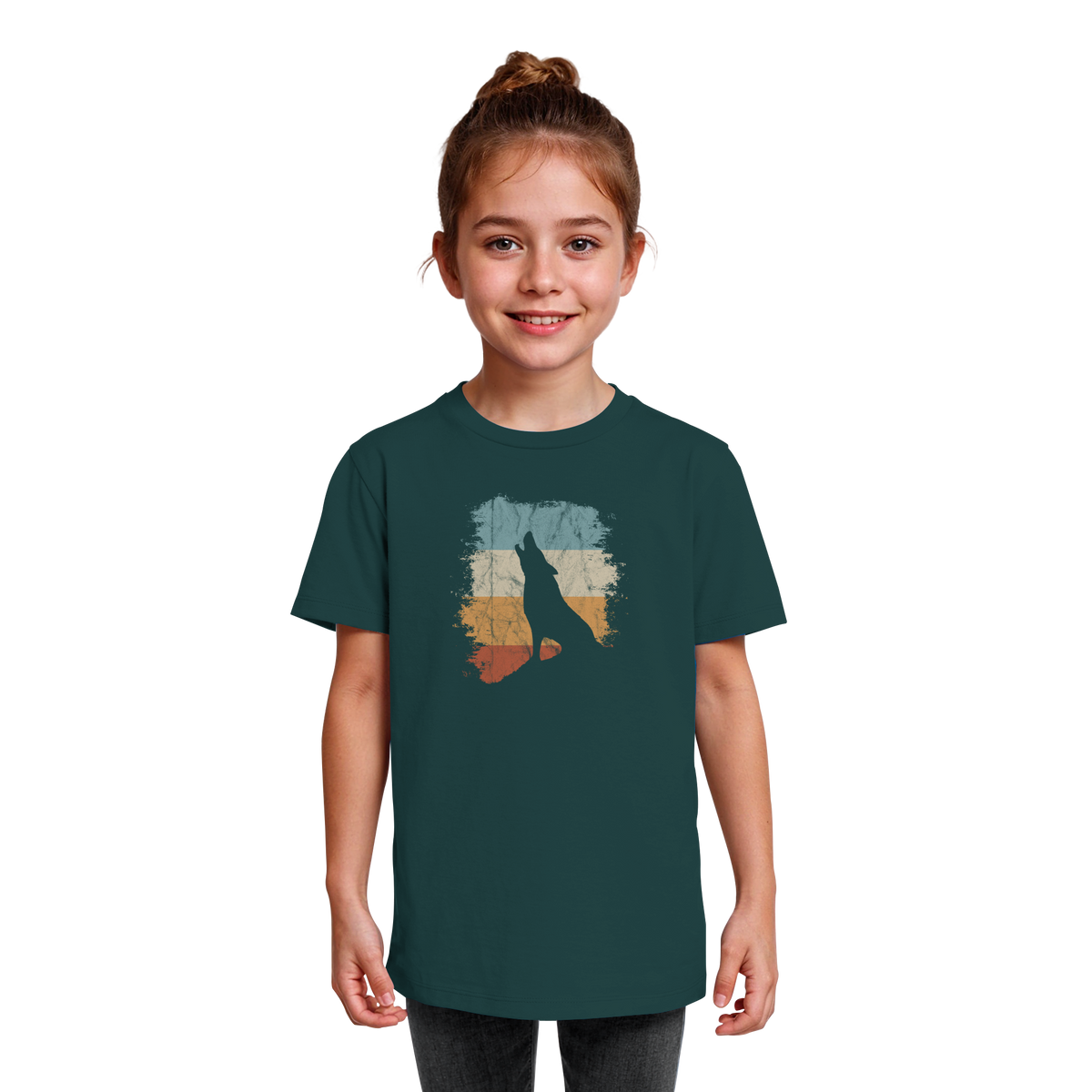 Retro Style lässig heulender Wolf  - Kids Organic Shirt