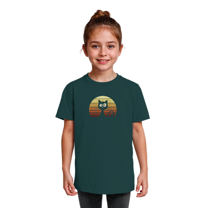 Katze vor Retro Sonnenuntergang - Kids Organic Shirt