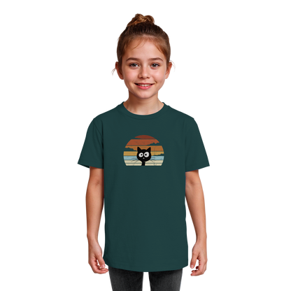 Retro schwarze Katze vor Sonnenuntergang - Kids Organic Shirt