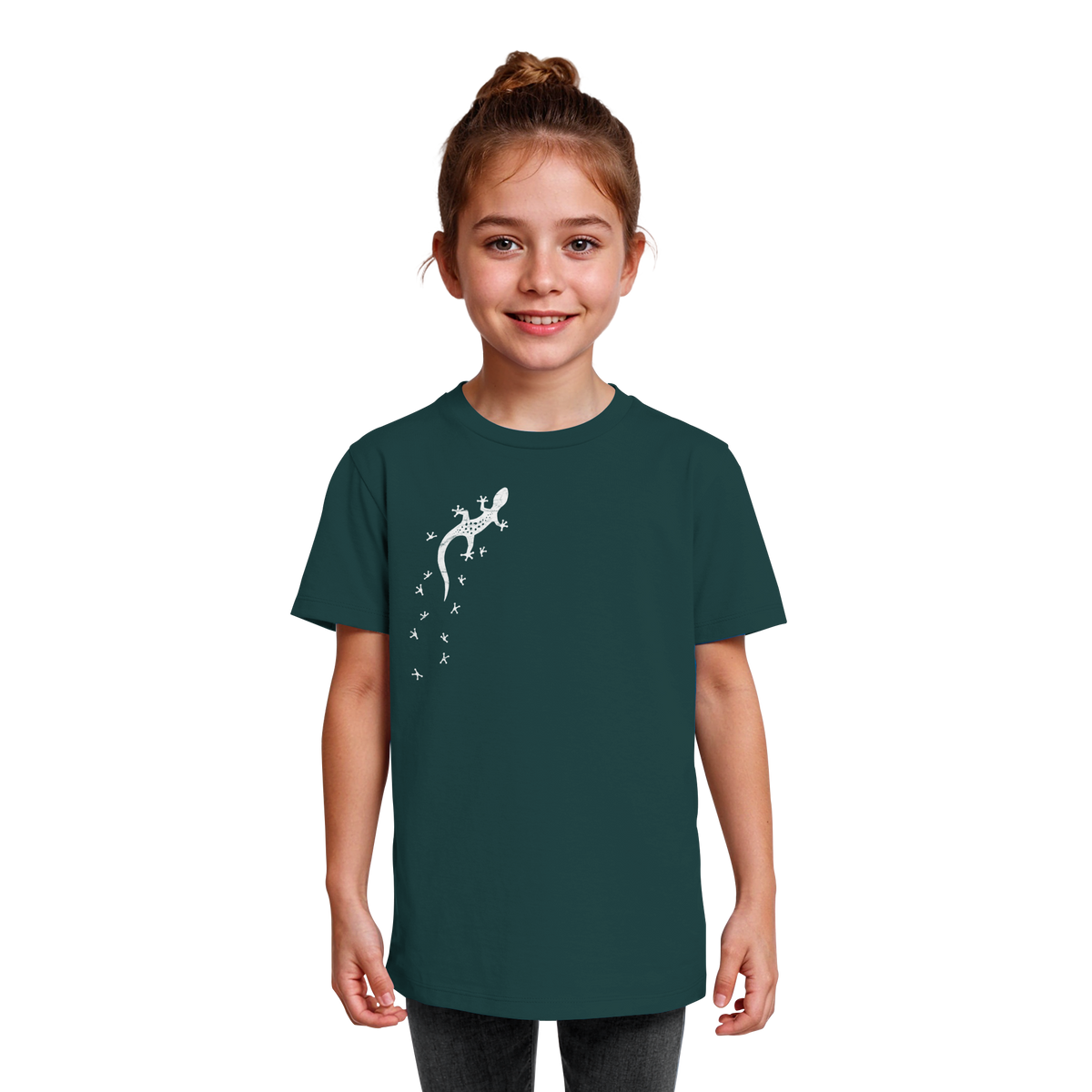 Gecko Eidechse Silhouette hell - Kids Organic Shirt
