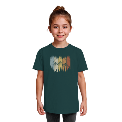 Retro Wald, Berge und Wolf  - Kids Organic Shirt