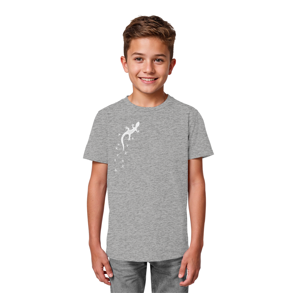 Gecko Eidechse Silhouette hell - Kids Organic Shirt