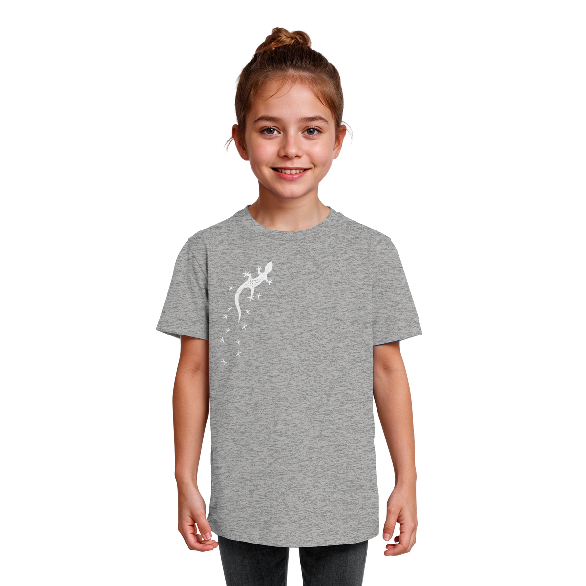 Gecko Eidechse Silhouette hell - Kids Organic Shirt