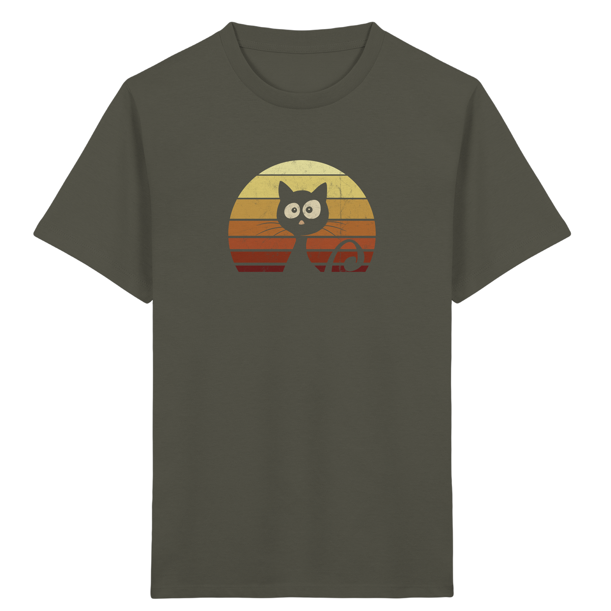 Katze vor Retro Sonnenuntergang - Kids Organic Shirt