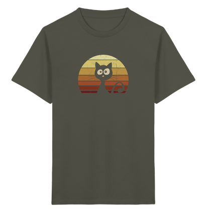 Katze vor Retro Sonnenuntergang - Kids Organic Shirt