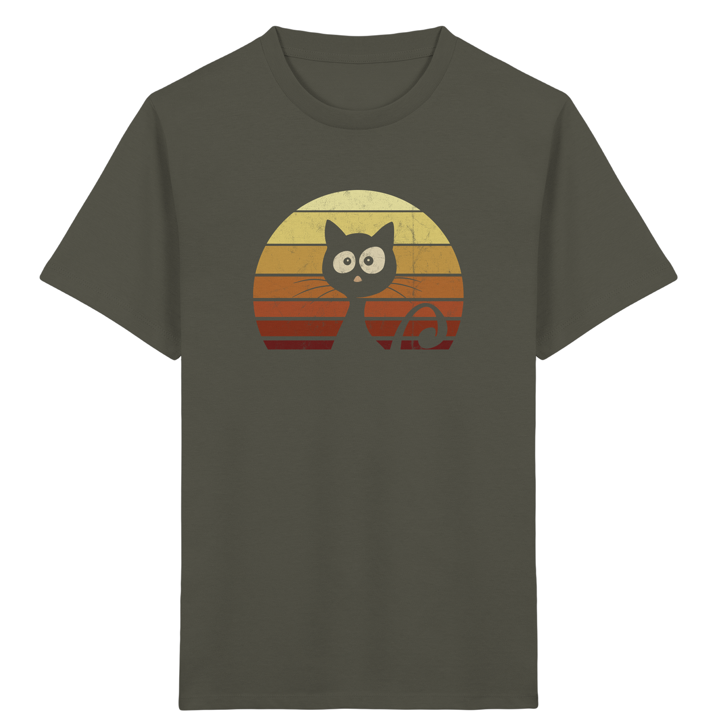 Katze vor Retro Sonnenuntergang - Kids Organic Shirt
