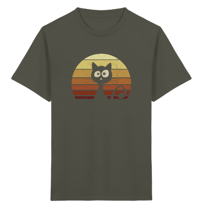 Katze vor Retro Sonnenuntergang - Kids Organic Shirt