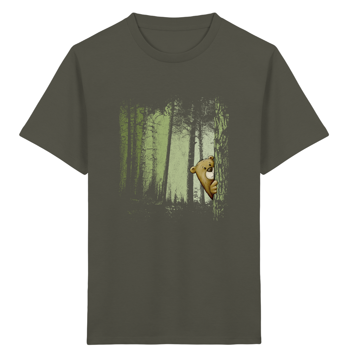 Comic Bär versteckt im Zwielicht Wald - Kids Organic Shirt